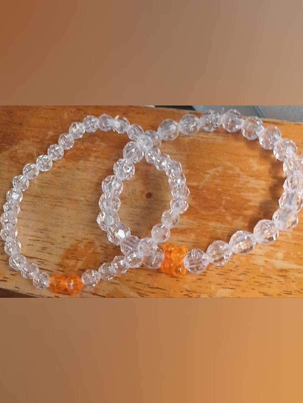 Clear Faceted Bead Stretch Bracelet with Orange Accent - Women Jewelry